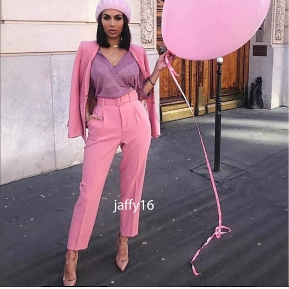 pink high waisted pants with belt